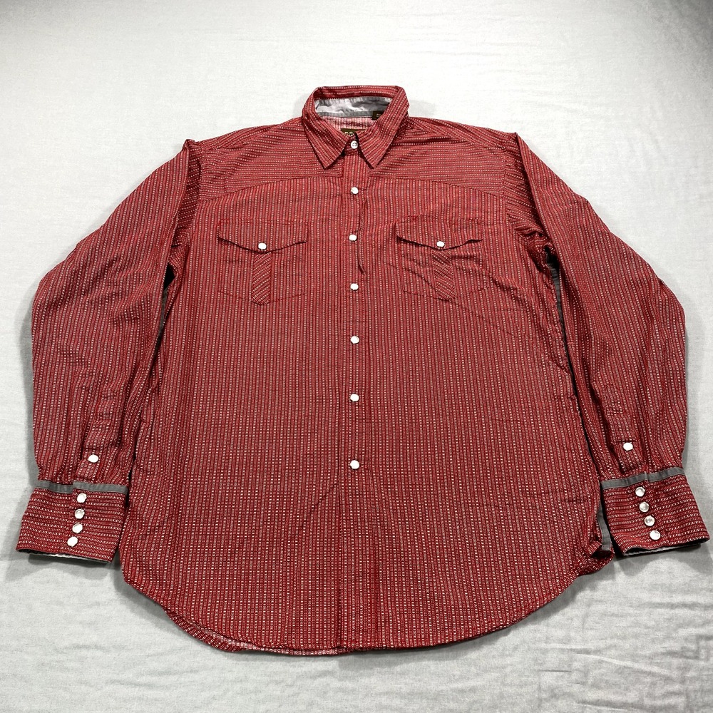 Roper Shirt Adult Large Red White Striped Pearl Snap Western Cowboy Mens